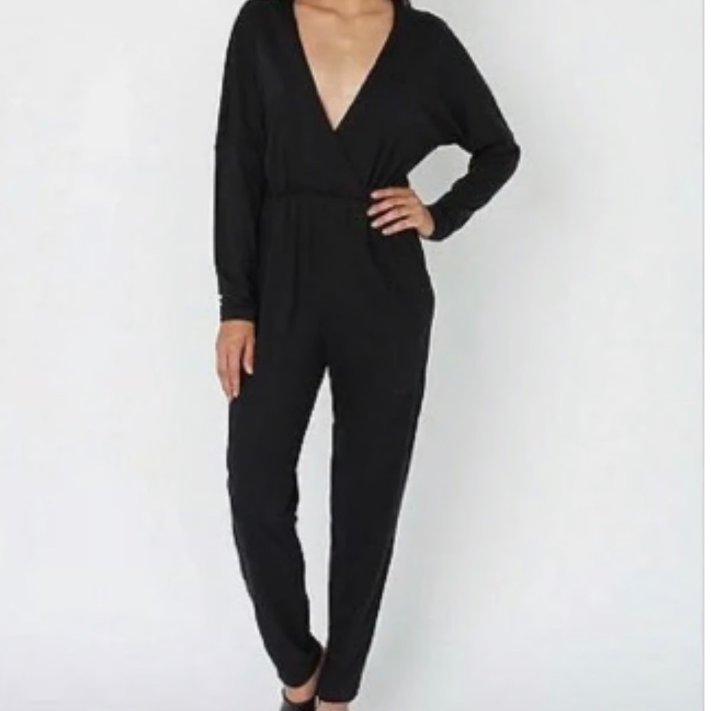 American Apparel v-neck long sleeve jumpsuit in black